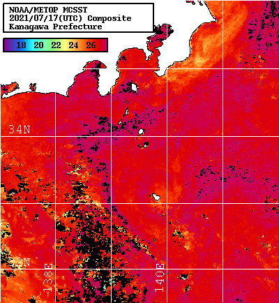 NOAA、MetOp 人工衛星画像 検索結果, 水温分布を図示