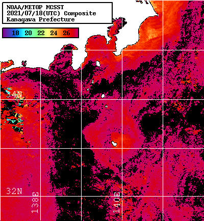 NOAA、MetOp 人工衛星画像 検索結果, 水温分布を図示