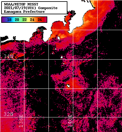 NOAA、MetOp 人工衛星画像 検索結果, 水温分布を図示