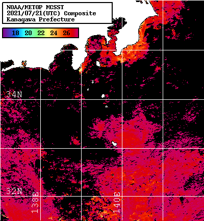 NOAA、MetOp 人工衛星画像 検索結果, 水温分布を図示