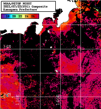 NOAA、MetOp 人工衛星画像 検索結果, 水温分布を図示