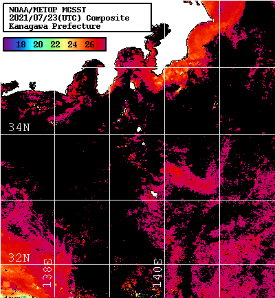 NOAA、MetOp 人工衛星画像 検索結果, 水温分布を図示