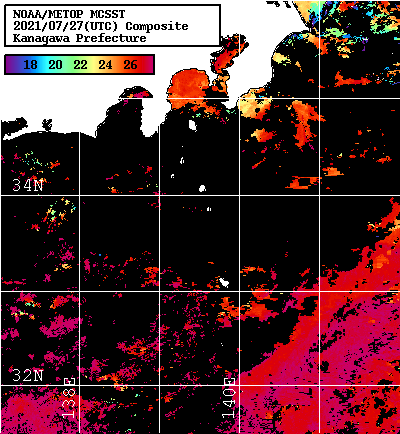 NOAA、MetOp 人工衛星画像 検索結果, 水温分布を図示