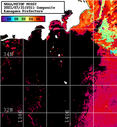 NOAA、MetOp 人工衛星画像 検索結果, 水温分布を図示