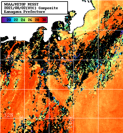 NOAA、MetOp 人工衛星画像 検索結果, 水温分布を図示