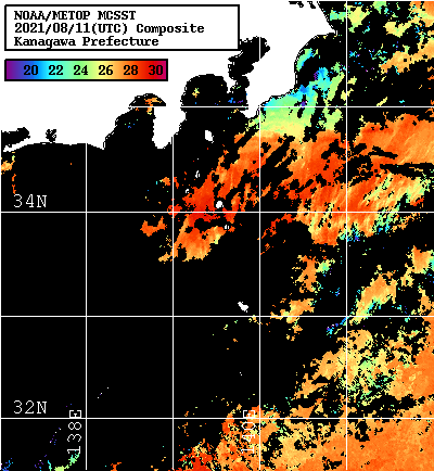 NOAA、MetOp 人工衛星画像 検索結果, 水温分布を図示