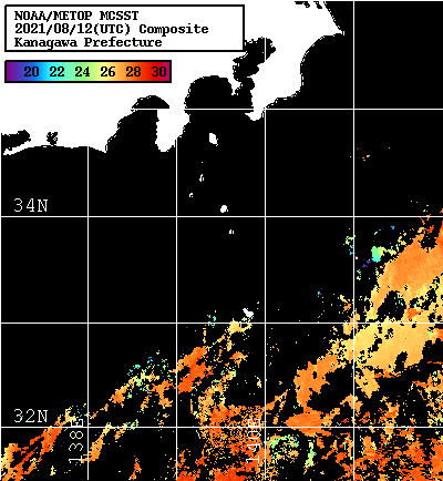 NOAA、MetOp 人工衛星画像 検索結果, 水温分布を図示