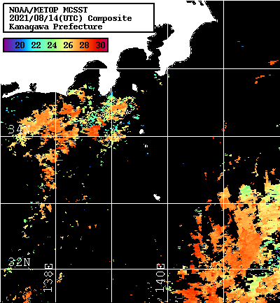 NOAA、MetOp 人工衛星画像 検索結果, 水温分布を図示