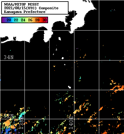 NOAA、MetOp 人工衛星画像 検索結果, 水温分布を図示