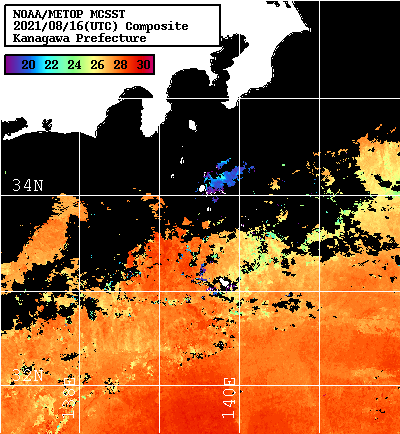 NOAA、MetOp 人工衛星画像 検索結果, 水温分布を図示