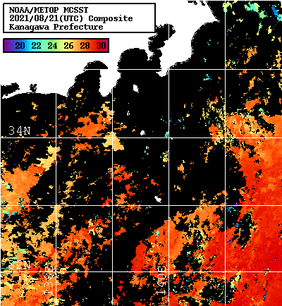 NOAA、MetOp 人工衛星画像 検索結果, 水温分布を図示