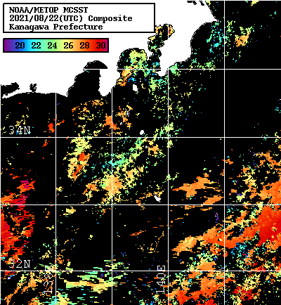 NOAA、MetOp 人工衛星画像 検索結果, 水温分布を図示