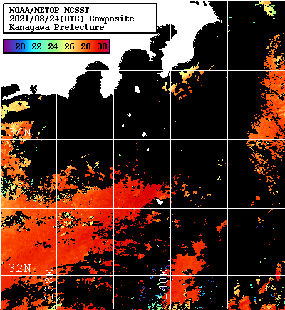 NOAA、MetOp 人工衛星画像 検索結果, 水温分布を図示