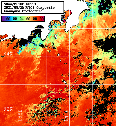 NOAA、MetOp 人工衛星画像 検索結果, 水温分布を図示