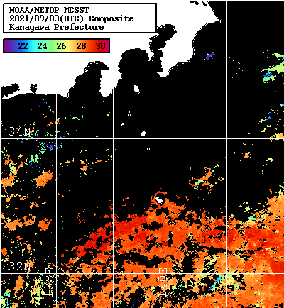 NOAA、MetOp 人工衛星画像 検索結果, 水温分布を図示