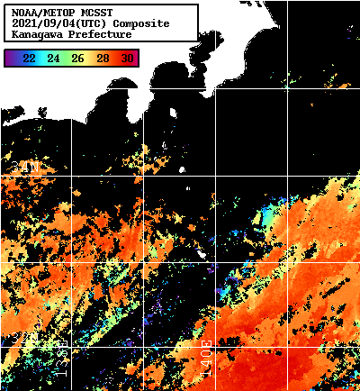 NOAA、MetOp 人工衛星画像 検索結果, 水温分布を図示