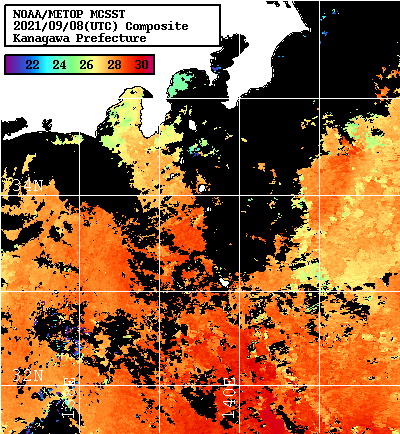 NOAA、MetOp 人工衛星画像 検索結果, 水温分布を図示