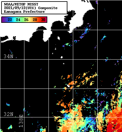 NOAA、MetOp 人工衛星画像 検索結果, 水温分布を図示