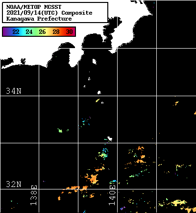 NOAA、MetOp 人工衛星画像 検索結果, 水温分布を図示