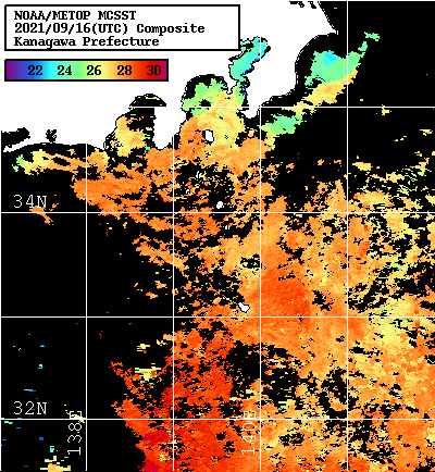 NOAA、MetOp 人工衛星画像 検索結果, 水温分布を図示