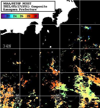 NOAA、MetOp 人工衛星画像 検索結果, 水温分布を図示