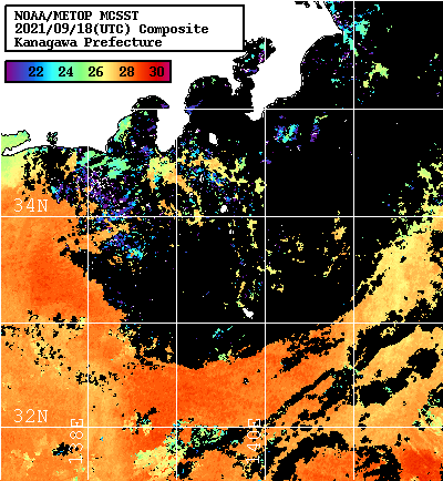 NOAA、MetOp 人工衛星画像 検索結果, 水温分布を図示