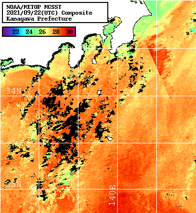 NOAA、MetOp 人工衛星画像 検索結果, 水温分布を図示