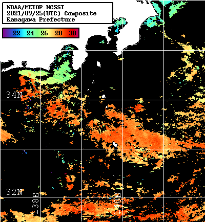 NOAA、MetOp 人工衛星画像 検索結果, 水温分布を図示