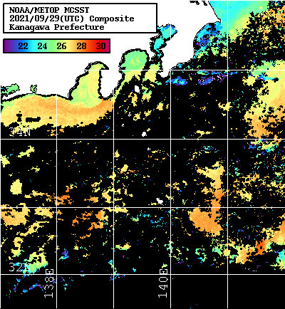 NOAA、MetOp 人工衛星画像 検索結果, 水温分布を図示