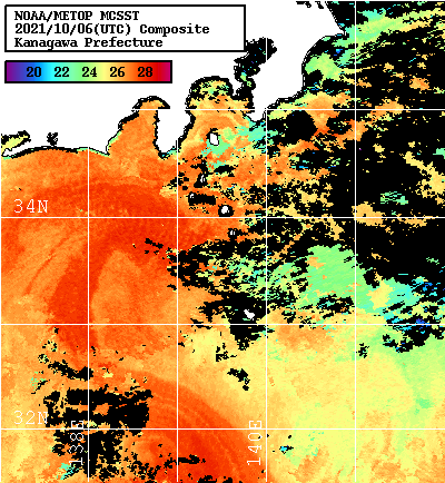 NOAA、MetOp 人工衛星画像 検索結果, 水温分布を図示
