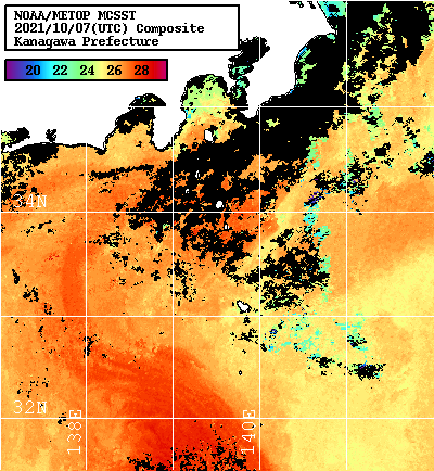 NOAA、MetOp 人工衛星画像 検索結果, 水温分布を図示