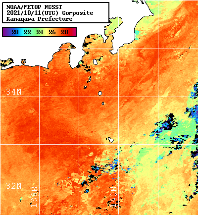 NOAA、MetOp 人工衛星画像 検索結果, 水温分布を図示