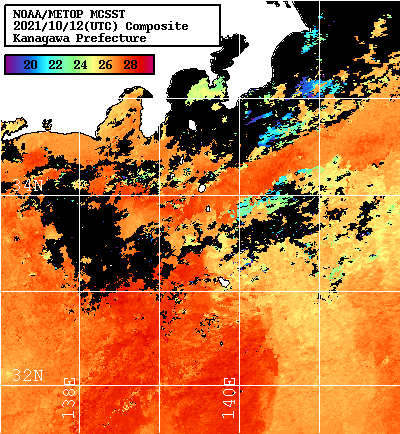NOAA、MetOp 人工衛星画像 検索結果, 水温分布を図示