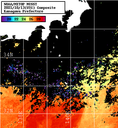 NOAA、MetOp 人工衛星画像 検索結果, 水温分布を図示