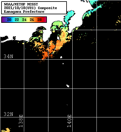 NOAA、MetOp 人工衛星画像 検索結果, 水温分布を図示