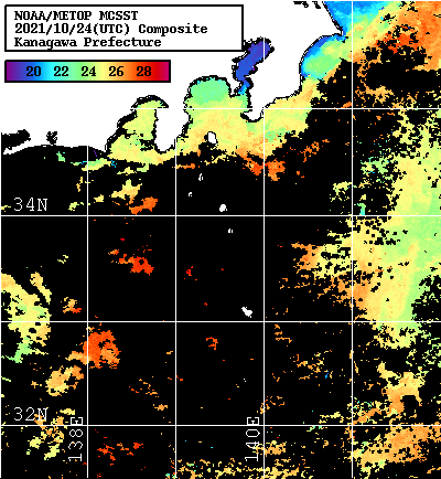NOAA、MetOp 人工衛星画像 検索結果, 水温分布を図示