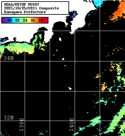NOAA、MetOp 人工衛星画像 検索結果, 水温分布を図示