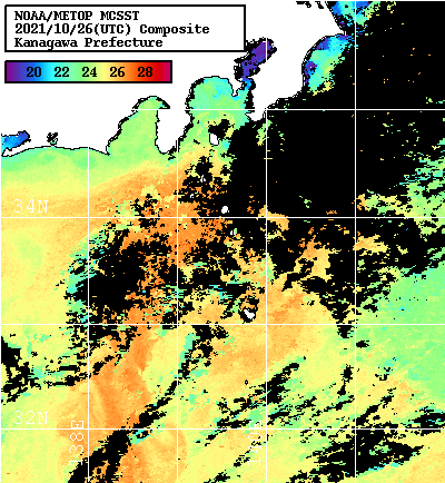 NOAA、MetOp 人工衛星画像 検索結果, 水温分布を図示
