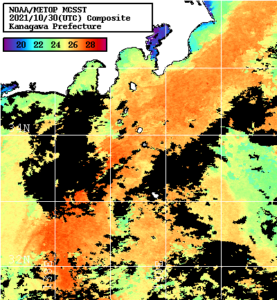NOAA、MetOp 人工衛星画像 検索結果, 水温分布を図示