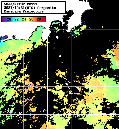 NOAA、MetOp 人工衛星画像 検索結果, 水温分布を図示