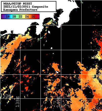 NOAA、MetOp 人工衛星画像 検索結果, 水温分布を図示
