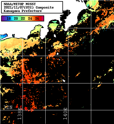 NOAA、MetOp 人工衛星画像 検索結果, 水温分布を図示