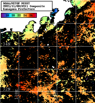 NOAA、MetOp 人工衛星画像 検索結果, 水温分布を図示