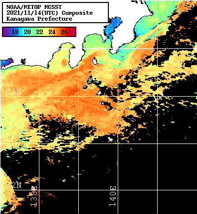 NOAA、MetOp 人工衛星画像 検索結果, 水温分布を図示