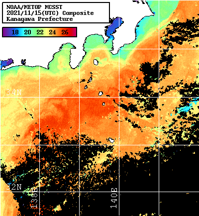 NOAA、MetOp 人工衛星画像 検索結果, 水温分布を図示