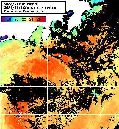 NOAA、MetOp 人工衛星画像 検索結果, 水温分布を図示
