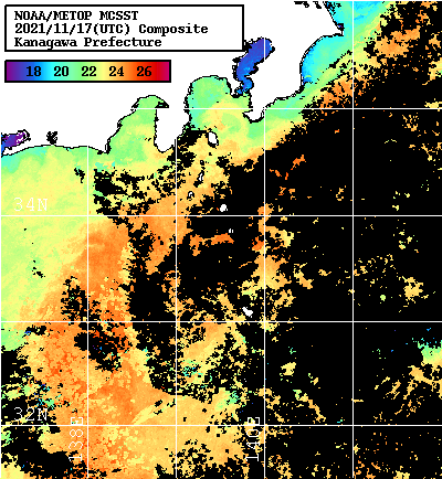 NOAA、MetOp 人工衛星画像 検索結果, 水温分布を図示
