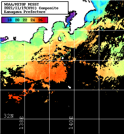 NOAA、MetOp 人工衛星画像 検索結果, 水温分布を図示