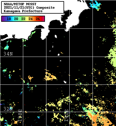 NOAA、MetOp 人工衛星画像 検索結果, 水温分布を図示