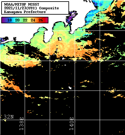 NOAA、MetOp 人工衛星画像 検索結果, 水温分布を図示